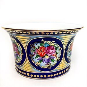 Staffordshire England Baroque Porcelain Roselle Floral Serving Bowl